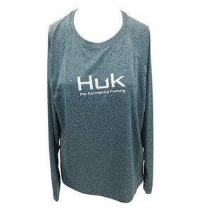 Huk Performance Fishing Long Sleeve Blue Shirt Size L Wicking Athletic Logo